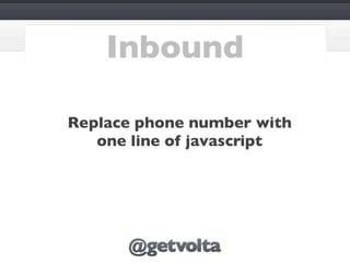 Inbound

Replace phone number with
   one line of javascript
 