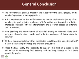 Impact assessment of Volta2 innovation platforms on improvement of crop and livestock productions in four villages of Yatenga province, northern Burkina Faso