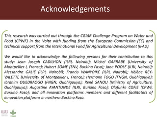 Impact assessment of Volta2 innovation platforms on improvement of crop and livestock productions in four villages of Yatenga province, northern Burkina Faso