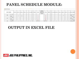 PANEL SCHEDULE MODULE:
OUTPUT IN EXCEL FILE
 