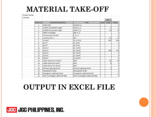 MATERIAL TAKE-OFF
OUTPUT IN EXCEL FILE
 