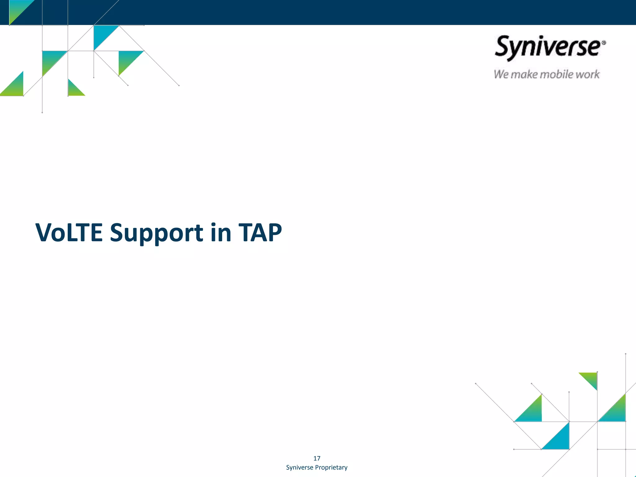 Syniverse Proprietary
17
VoLTE Support in TAP
 