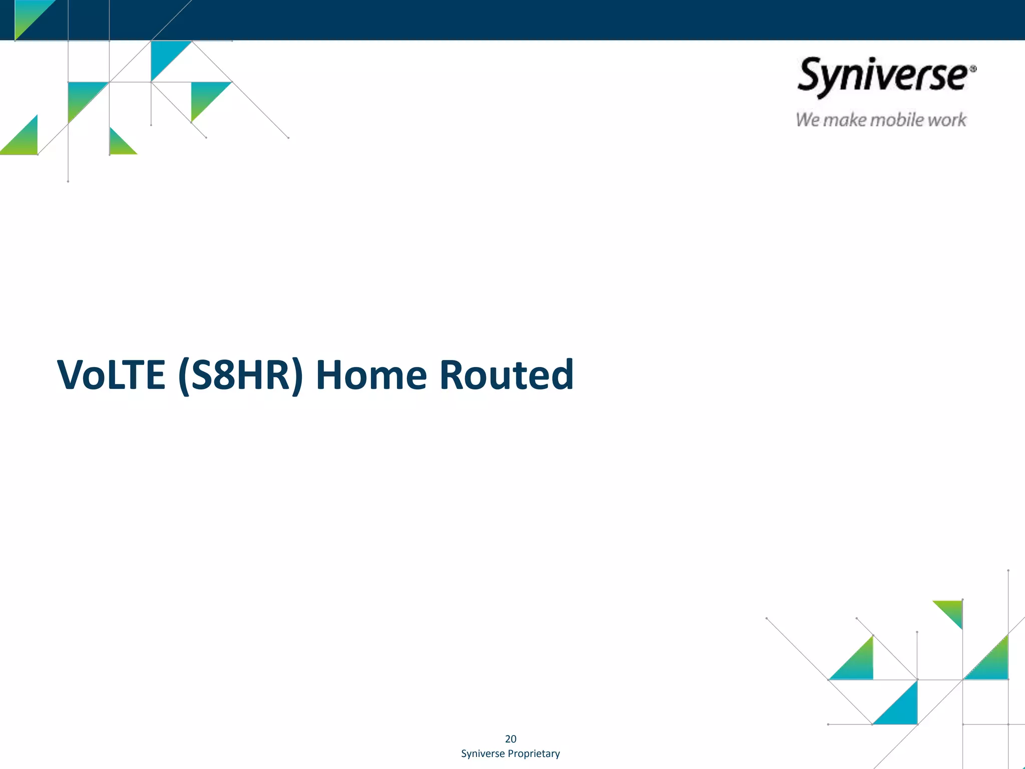 Syniverse Proprietary
20
VoLTE (S8HR) Home Routed
 