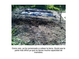 Como veis, ya he comenzado a voltear la tierra. Quizá sea la parte mas difícil ya que no tienes mucha capacidad de maniobra.