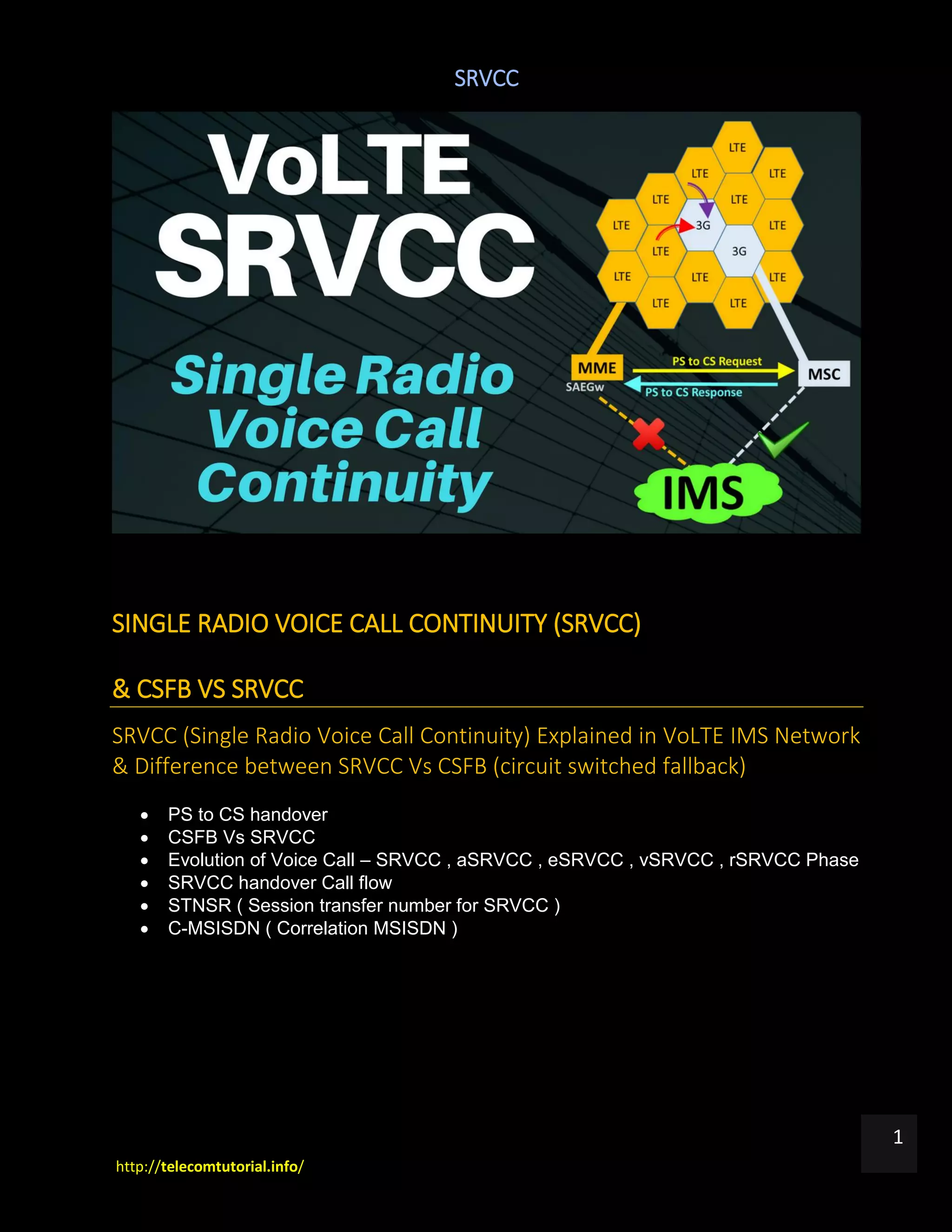 SRVCC (Single Radio Voice Call Continuity) in VoLTE & Comparison with
