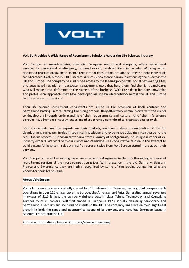 Volt Eu Provides A Wide Range Of Recruitment Solutions Across The Lif