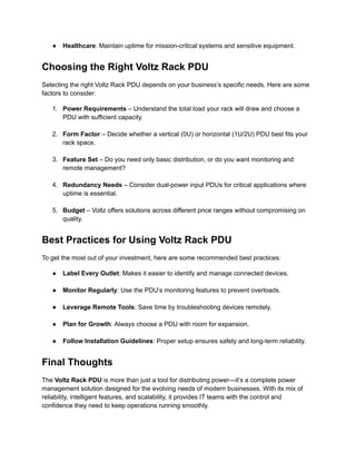 Voltz Rack PDU: A Smarter Way to Power Your IT Infrastructure | PDF