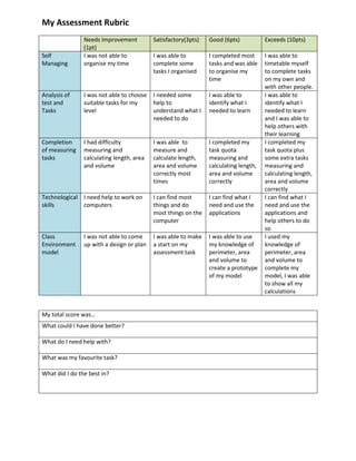 Perimeter and Area tasks (choose at least 1 task)Perimeter and Area tutorial and game http://www.bgfl.org/bgfl/custom/resources_ftp/client_ftp/ks2/maths/perimeter_and_area/index.htmliTouch, iPhone, Wii, PSP, mimio, computer Learning Clip http://www.learningclip.co.uk/block.aspx?c=perimeter-and-area Worksheets as well (needs username takaheone password takahe1)Area and Perimeter Activity (PowerPoint activity) EasyWii, PSP, mimio, computer‘Measurement’ Level 4 ‘Castle Construction’ page 8-9 (Optional) (Hard)‘Measurement’ Level 4 ‘Divide and Prosper’ page 10-11 (Hard)Figure it out