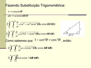 Fazendo Substituição Trigonométrica: Como sabemos que  , então: 