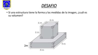 2m
DESAFIO
• Si una estructura tiene la forma y las medidas de la imagen, ¿cuál es
su volumen?
 