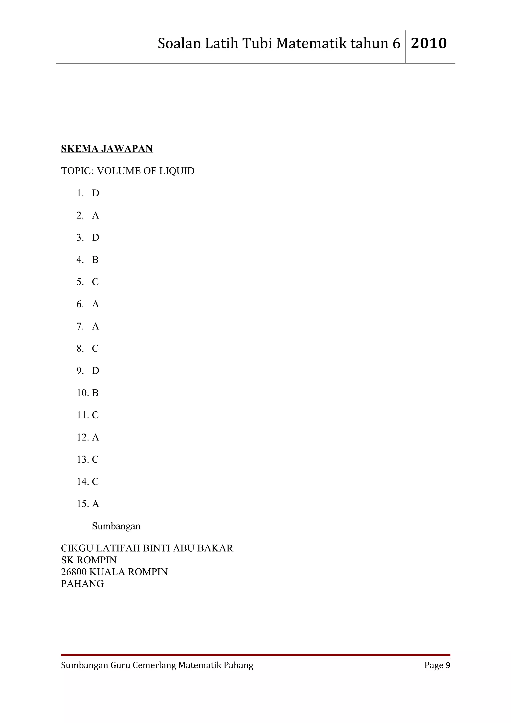Volume of liquid sumbangan cikgu latifah binti abu bakar sk rompin | DOC