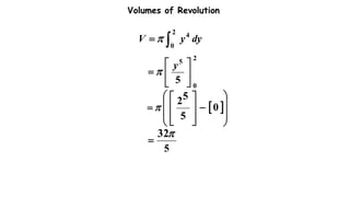 Volumes of Revolution
dyyV 
2
0
4

2
0
5
5







y

 








 








0
5
52

5
32

 