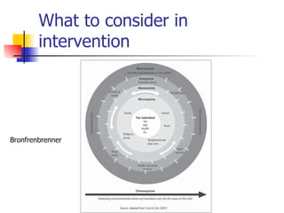 What to consider in intervention Bronfrenbrenner 