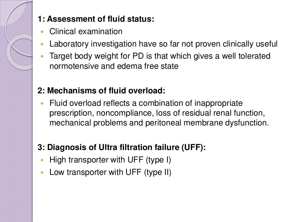 Volume status and fluid overload in peritoneal dialysis
