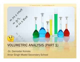 Dr. Damodar Koirala | koirala2059@gmail.com
VOLUMETRIC ANALYSIS (PART 1)
-Dr. Damodar Koirala
Amar Singh Model Secondary School 1
 