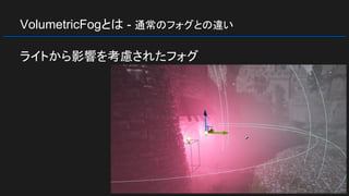 VolumetricFogとは - 通常のフォグとの違い
ライトから影響を考慮されたフォグ
 