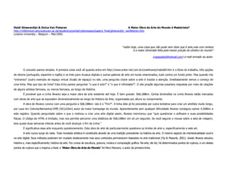 Heidi Gheerardijn & Onica Van Fleteren                                                        A Maior Obra de Arte do Mundo é Madeirista?
http://millennium.arts.kuleuven.ac.be/studentcs/portal/cyberessays/papers_final/gheerardijn_vanfleteren.htm
Lovania University – Belgium – Mar/2002.



                                                                                                 "visitei hoje, uma coisa que não pude nem dizer que é arte,mas com certeza
                                                                                                            é a maior dimensão feita pela menor porção de cérebro do mundo"

                                                                                                                            (naogostei@hotmail.com) e-mail enviado ao autor.



        O conceito parece simples. A primeira coisa você vê quando entra em http://www.enter-net.com.br/LineAlvarez/index00.htm é o título do trabalho, três opções
de idioma (português, espanhol e inglês) e os links para museus digitais e outras galerias de arte em locais relacionados, tudo contra um fundo preto. Mas quando nós
"entramos" (outro exemplo de espaço virtual /ilusão de espaço) no site, uma pergunta chave sobre a arte é trazida a atenção. Imediatamente vemos o começo de
uma linha. Mas que tipo de linha? Esta linha parece perguntar "o que é arte?" e "o que é infinidade?". O site propõe algumas possíveis respostas por meio de citações
de alguns artistas famosos, ou menos famosos, ao longo da História.
        É provável que a Linha Alvarez seja a maior obra de arte existente até hoje. É bem grande: 568,188km. Certas dimensões na Linha Alvarez estão marcadas
com obras de arte que se equivalem dimensionalmente ao longo da História da Arte, organizadas por altura ou comprimento.
        A obra de Alvarez conclui com uma pergunta a 568,188km: isto é o "Fim?". A linha dele já foi precedida por outra tentativa para criar um artefato muito longo,
por Laue em Colonia/Alemanha/1999 (563,62km) autor da maior homepage do mundo. Aparentemente sem qualquer dificuldade Alvarez conseguiu somar 4,568km a
este registro. Quando perguntado sobre o que o motivou a criar uma arte digital assim, Alvarez mencionou que "quis questionar o software e suas possibilidades
físicas. O código de HTML é limitado, mas nos permite percorrer uma distância de 568,188km em só um segundo. Se você segurar o mouse sobre a seta de rolagem,
leva quase duas semanas inteiras antes de você alcançar o fim da Linha."
        É significativa essa arte enquanto questionamento. Esta obra de arte de particularmente questiona os limites de arte e, especificamente a web-art.
        A arte nunca surge do nada. Toda novidade artística é constituída através de uma tradição precedente na história da arte. O mesmo aspecto de intertextualidade ocorre
na arte digital. Seus métodos poderiam ter mudado drasticamente mas seus conteúdos permanecem baseados na arte tradicional (Yip & Ptasznik, 2001). Joesér Alvarez estudou
história e, mais especificamente, história da arte. Fez cursos de escultura, gravura, música e computação gráfica. Na arte, ele diz, há determinados pontos de ruptura, e um destes
pontos de ruptura que o inspirou a fazer a "Maior Obra de Arte do Mundo" foi Piero Manzoni, o autor da primeira linha.
 