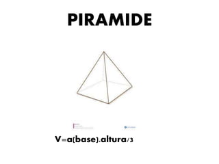 PIRAMIDE
V=a(base).altura/3
 