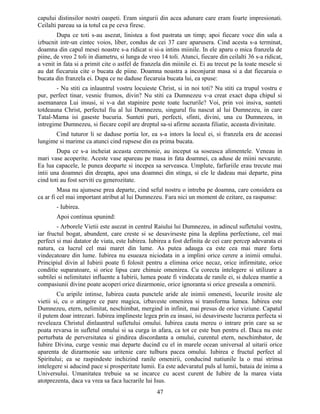 capului distinsilor nostri oaspeti. Eram singurii din acea adunare care eram foarte impresionati.
Ceilalti pareau sa ia totul ca pe ceva firesc.
Dupa ce toti s-au asezat, linistea a fost pastrata un timp; apoi fiecare voce din sala a
izbucnit intr-un cintec voios, liber, condus de cei 37 care aparusera. Cind acesta s-a terminat,
doamna din capul mesei noastre s-a ridicat si si-a intins miinile. In ele aparu o mica franzela de
piine, de vreo 2 toli in diametru, si lunga de vreo 14 toli. Atunci, fiecare din ceilalti 36 s-a ridicat,
a venit in fata si a primit cite o astfel de franzela din miinile ei. Ei au trecut pe la toate mesele si
au dat fiecaruia cite o bucata de piine. Doamna noastra a inconjurat masa si a dat fiecaruia o
bucata din franzela ei. Dupa ce ne daduse fiecaruia bucata lui, ea spuse:
- Nu stiti ca inlauntrul vostru locuieste Christ, si in noi toti? Nu stiti ca trupul vostru e
pur, perfect tinar, vesnic frumos, divin? Nu stiti ca Dumnezeu v-a creat exact dupa chipul si
asemanarea Lui insusi, si v-a dat stapinire peste toate lucrurile? Voi, prin voi insiva, sunteti
totdeauna Christ, perfectul fiu al lui Dumnezeu, singurul fiu nascut al lui Dumnezeu, in care
Tatal-Mama isi gaseste bucuria. Sunteti puri, perfecti, sfinti, divini, una cu Dumnezeu, in
intregime Dumnezeu, si fiecare copil are dreptul sa-si afirme aceasta filiatie, aceasta divinitate.
Cind tuturor li se daduse portia lor, ea s-a intors la locul ei, si franzela era de aceeasi
lungime si marime ca atunci cind rupsese din ea prima bucata.
Dupa ce s-a incheiat aceasta ceremonie, au inceput sa soseasca alimentele. Veneau in
mari vase acoperite. Aceste vase apareau pe masa in fata doamnei, ca aduse de miini nevazute.
Ea lua capacele, le punea deoparte si incepea sa serveasca. Umplute, farfuriile erau trecute mai
intii una doamnei din dreapta, apoi una doamnei din stinga, si ele le dadeau mai departe, pina
cind toti au fost serviti cu generozitate.
Masa nu ajunsese prea departe, cind seful nostru o intreba pe doamna, care considera ea
ca ar fi cel mai important atribut al lui Dumnezeu. Fara nici un moment de ezitare, ea raspunse:
- Iubirea.
Apoi continua spunind:
- Arborele Vietii este asezat in centrul Raiului lui Dumnezeu, in adincul sufletului vostru,
iar fructul bogat, abundent, care creste si se desavirseste pina la deplina perfectiune, cel mai
perfect si mai datator de viata, este Iubirea. Iubirea a fost definita de cei care percep adevarata ei
natura, ca lucrul cel mai maret din lume. As putea adauga ca este cea mai mare forta
vindecatoare din lume. Iubirea nu esueaza niciodata in a implini orice cerere a inimii omului.
Principiul divin al Iubirii poate fi folosit pentru a elimina orice necaz, orice infirmitate, orice
conditie suparatoare, si orice lipsa care chinuie omenirea. Cu corecta intelegere si utilizare a
subtilei si nelimitatei influente a Iubirii, lumea poate fi vindecata de ranile ei, si dulcea mantie a
compasiunii divine poate acoperi orice dizarmonie, orice ignoranta si orice greseala a omenirii.
Cu aripile intinse, Iubirea cauta punctele aride ale inimii omenesti, locurile irosite ale
vietii si, cu o atingere ce pare magica, izbaveste omenirea si transforma lumea. Iubirea este
Dumnezeu, etern, nelimitat, neschimbat, mergind in infinit, mai presus de orice viziune. Capatul
il putem doar intrezari. Iubirea implineste legea prin ea insasi, isi desavirseste lucrarea perfecta si
reveleaza Christul dinlauntrul sufletului omului. Iubirea cauta mereu o intrare prin care sa se
poata revarsa in sufletul omului si sa curga in afara, ca tot ce este bun pentru el. Daca nu este
perturbata de perversitatea si gindirea discordanta a omului, curentul etern, neschimbator, de
Iubire Divina, curge vesnic mai departe ducind cu el in marele ocean universal al uitarii orice
aparenta de dizarmonie sau uritenie care tulbura pacea omului. Iubirea e fructul perfect al
Spiritului; ea se raspindeste inchizind ranile omenirii, conducind natiunile la o mai strinsa
intelegere si aducind pace si prosperitate lumii. Ea este adevaratul puls al lumii, bataia de inima a
Universului. Umanitatea trebuie sa se incarce cu acest curent de Iubire de la marea viata
atotprezenta, daca va vrea sa faca lucrarile lui Isus.
47
 