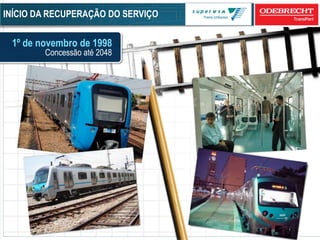 INÍCIO DA RECUPERAÇÃO DO SERVIÇO
1º de novembro de 1998
Concessão até 2048
 