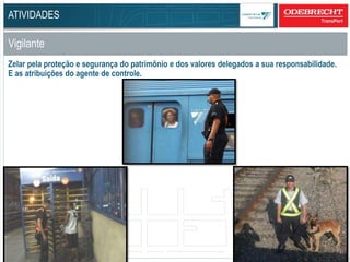 Zelar pela proteção e segurança do patrimônio e dos valores delegados a sua responsabilidade.
E as atribuições do agente de controle.
62
Vigilante
ATIVIDADES
 