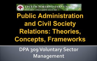 Public Administration
and Civil Society
Relations: Theories,
Concepts, Frameworks
 