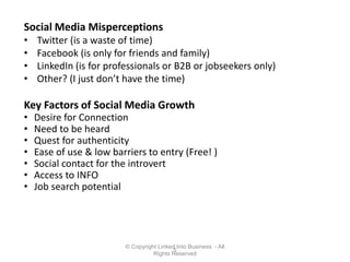 Strongly believes that giving is a best business practice and is passionate about meeting new people and supporting them in their passions and purpose.  Mission Statement:  Linking people to their potential using social media strategies.Contact Information:viveka@LinkedIntoBusiness.comvivekavr@gmail.comwww.linkedin.com/in/LinkedInExpertwww.twitter.com/LinkedInExpertwww.facebook.com/linkedinexperttrainingwww.linkedintobusiness.com970-481-8916Presentation: http://www.slideshare.net/LinkedInExpert/social-reputation-united-way 2© Copyright Linked Into Business  - All Rights Reserved