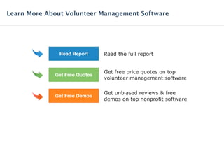 Read the full report
Get free price quotes on top
volunteer management software
Get unbiased reviews & free
demos on top nonprofit software
Learn More About Volunteer Management Software
Read Report
Get Free Quotes
Get Free Demos
 