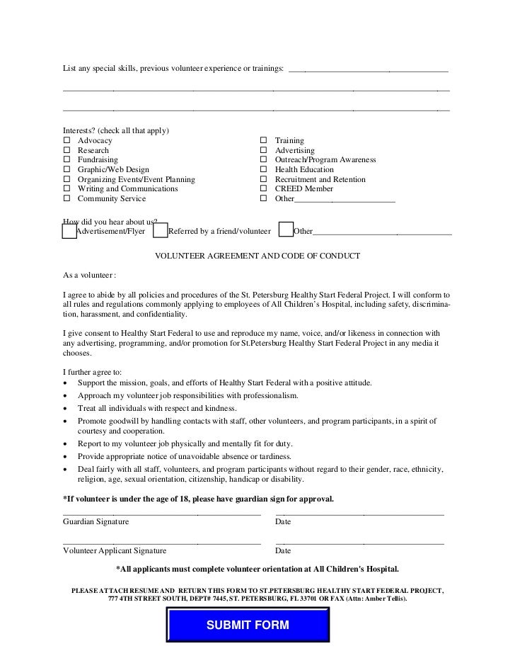 creed volunteer application please list any special skills