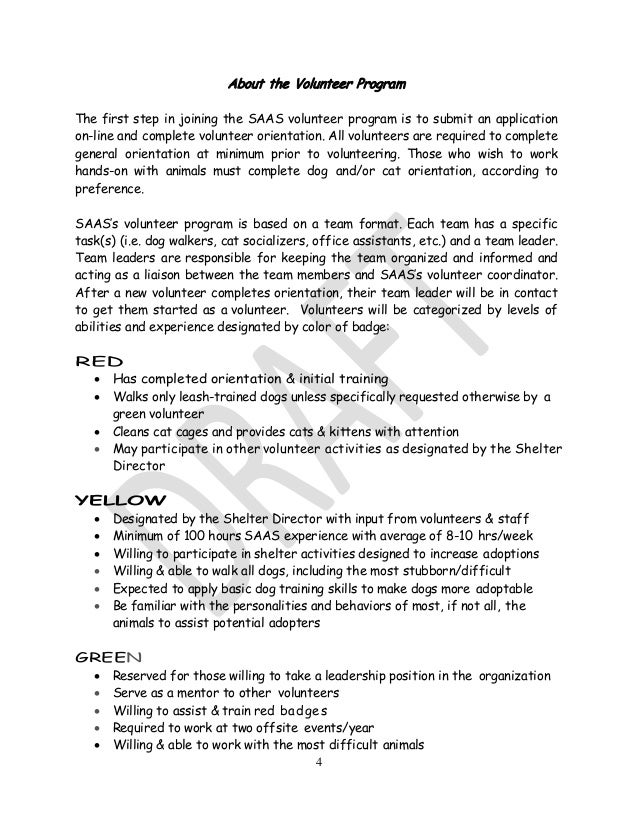 Draft Volunteer Handbook City of San Angelo Animal Shelter