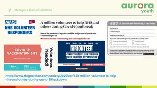 https://www.theguardian.com/society/2020/apr/13/a-million-volunteer-to-help-
nhs-and-others-during-covid-19-lockdown
3f Managing a team of volunteers
 