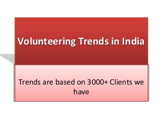 Trends are based on 3000+ Clients we
have
Volunteering Trends in India
 