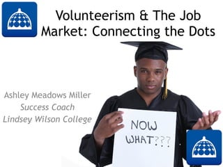 Volunteerism & The Job
Market: Connecting the Dots
Ashley Meadows Miller
Success Coach
Lindsey Wilson College
 