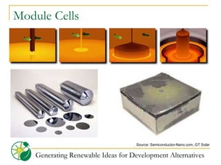 Module Cells Generating Renewable Ideas for Development Alternatives Source: Semiconductor-Nano.com, GT Solar 