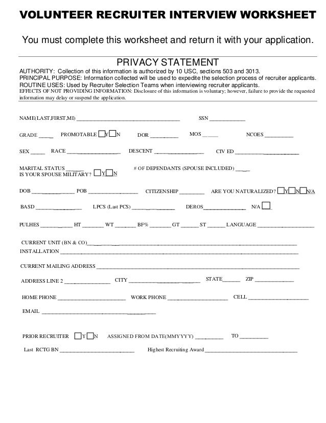 worksheet volunteer interview recruiter website packet slideshare privacy