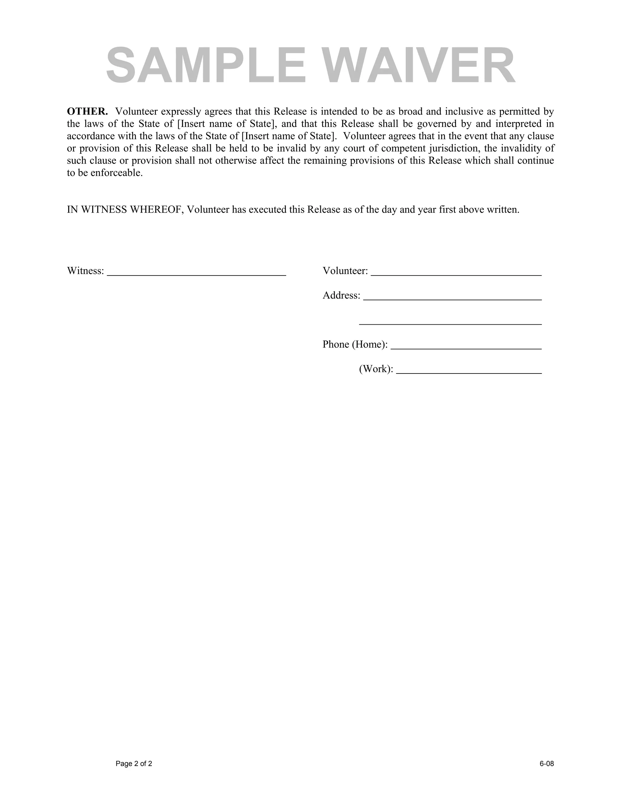 Volunteer release and waiver template PDF