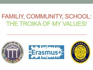 FAMILIY, COMMUNITY, SCHOOL:
THE TROIKA OF MY VALUES!
 