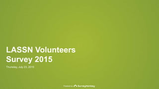 Powered by
LASSN Volunteers
Survey 2015
Thursday, July 23, 2015
 