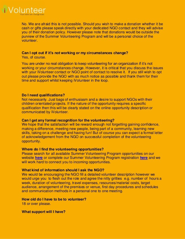 Faqs Summer Volunteering Program For Volunteers