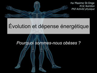Par Maxime St-Onge M.Sc NutritionPhD Activité physique Évolution et dépense énergétique Pourquoi sommes-nous obèses ? 