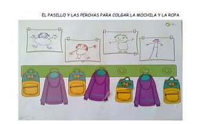 EL PASILLO Y LAS PERCHAS PARA COLGAR LA MOCHILA Y LA ROPA