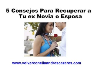 5 Consejos Para Recuperar a
    Tu ex Novia o Esposa




 www.volverconellaandrescazares.com
 