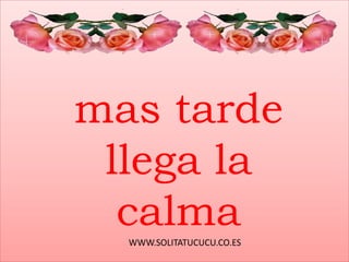 WWW.SOLITATUCUCU.CO.ES
mas tarde
llega la
calma
 