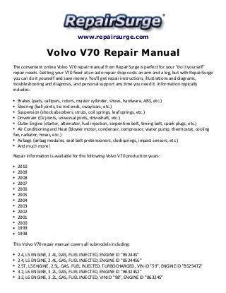Volvo v70 repair manual 1998 2010