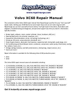 Volvo xc60 repair manual 2010 2011