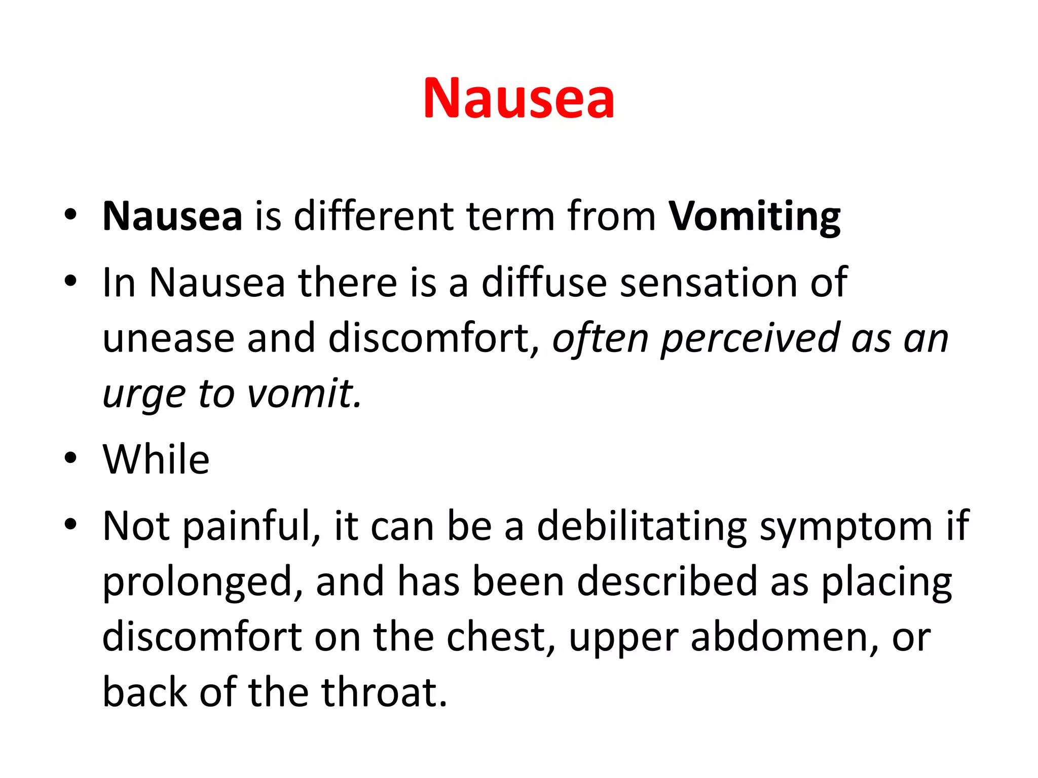 Treatment and Causes of Nausea and Vomiting | PDF