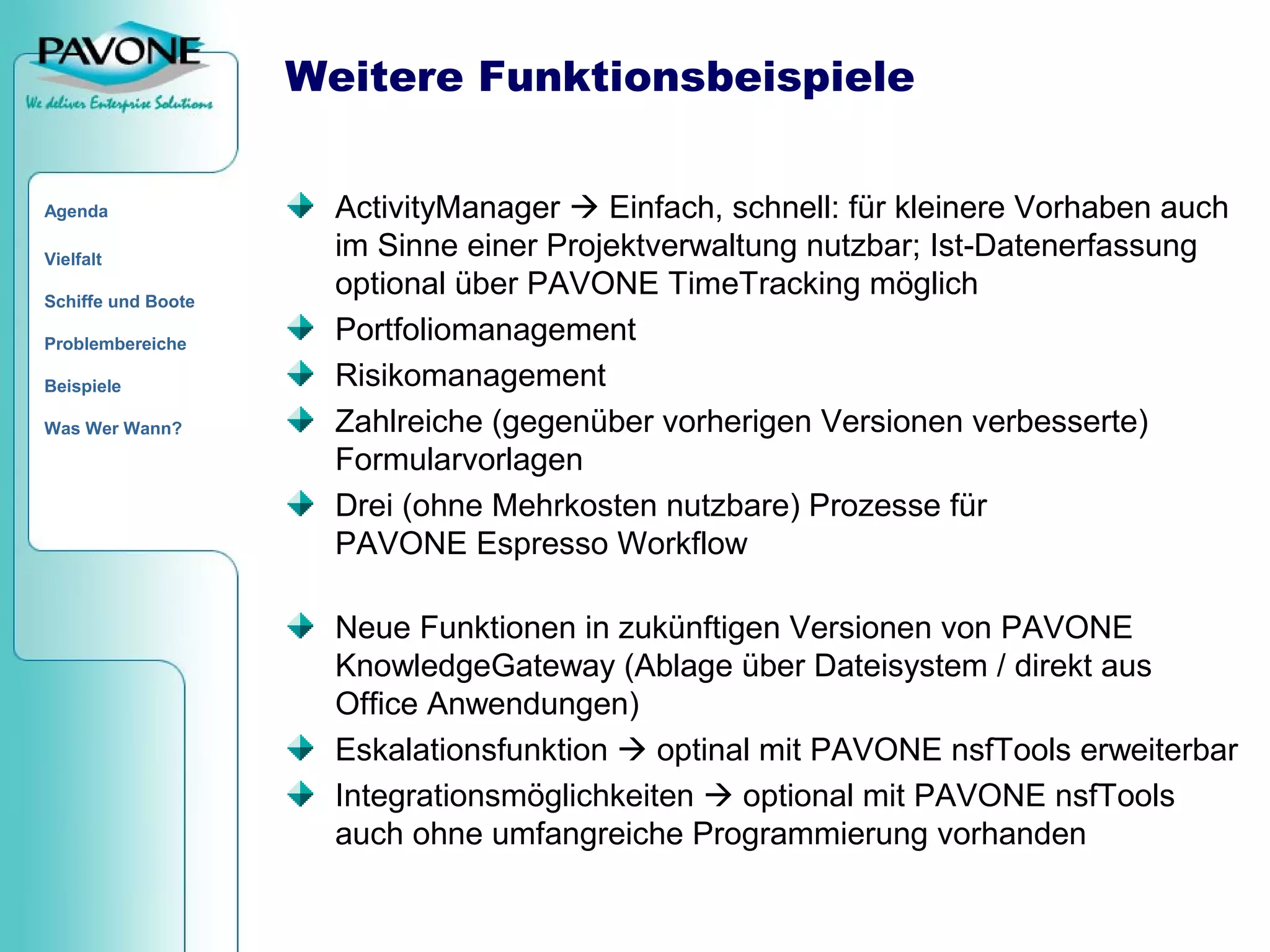 Von Quickr bis PAVONE PM