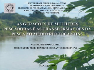 VONINIO BRITO DE CASTRO ORIENTADOR: PROF.  HENRIQUE  DOS SANTOS PEREIRA  Phd UNIVERSIDADE FEDERAL DO AMAZONAS CENTRO DE CIÊNCIAS DO AMBIENTE PROGRAMA DE PÓS-GRADUAÇÃO EM CIÊNCIAS DO AMBIENTE  E SUSTENTABILIDADE NA AMAZÔNIA – PPG/CASA MESTRADO PROFISSIONAL MANAUS – 2009 