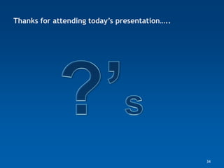 Thanks for attending today’s presentation…..




                                               34
 