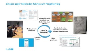 Einsatz agiler Methoden führte zum Projekterfolg
DESIGN
THINKING
Kunden und deren
Probleme und
Bedürfnisse (neu)
erfassen
Kundenbedürfnisse
verstehen und in einen
«Point of View» bringen
Ideen
generieren
Prototyp
bauen
Testen, lernen,
verbessern
Andrea und Matteo,
die Zusammenzieher
Ziehen zum erstem Mal in gemeinsame Wohnung,
Unternehmenslustig, modernes Rollenbild, wollen
Unabhängigkeit bewahren und trotzdem einen
gemeinsamen Haushalt führen
• Digital affin, besitzen Smartphones
und ein Laptop, sind jedoch keine
Smartphone-Junkies
• Fernseher im Wohnzimmer um Serien
auf Netflix zu streamen
• Andrea hat ein einfaches Android
Smartphone; ist wenig im Internet;
etwas WhatsApp; Facebook;
Wohnungssuche via Internet; Shoppen
in der Stadt mit Freundinnen
• Matteo hat ein iPhone; arbeitet meist
am Computer; Bucht Reisen und Flüge
online; Wohnungssuche via Comparis,
Immoscout; Shoppt gelegentlich
online, auch mal über Ricardo
Internetverhalten &
digitale Erwartungen
• Möchten Miete teilen
• Geben eher zurückhaltend Geld aus,
aber gönnen sich ab und zu mal
gemeinsam etwas
• Agieren grundsätzlich bedacht
• Andrea versucht sparsam zu leben, da
sie momentan nur Teilzeit arbeitet
• Andrea hat kein Geld für Vorsorge,
möchte aber nach der Weiterbildung
damit beginnen
• Matteo hat bereits seit einigen Jahren
ein 3. Säule Konto
• Familie könnte in Zukunft ein Thema
sein, ist aber weder konkret noch
geplant
Beziehung zu Geld &
Zukunft
Kurzprofil
Erwartungen & Interaktion mit ihrer Bank
Produkttiefe & digitales Zahlungsverhalten
• Beide sind kostenbewusst
• Andrea hat ein Kantonalbank Konto (seit Kindheit), hat nur Kontakt mit der Bank
wenn etwas nicht funktioniert
• Matteo ist bei der UBS, kontrolliert die Kontoauszüge auch mal am Mobile
• Beide hatten schon seit Jahren kaum mehr persönlichen Kontakt mehr zur Bank
• Sie erwarten raschen und unkomplizierten Umgang und schnelle Bearbeitung von
Anliegen
• Sie planen in naher Zukunft ein gemeinsames Haushaltskonto
• Sie bezahlen individuell, versuchen aber die Alltagsausgaben hälftig zu tragen
• Beide erledigen Finanzen selbständig
• Andrea hat ein Zahlungskonto mit E-Banking
• Matteo nutz E-Banking und ab und zu M-Banking
• Beide bezahlen am liebsten mit EC-Karte, grössere Beträge werden oftmals auch
gerne mit Kreditkarte bezahlt, um vom Loyaltyprogramm zu profitieren
• Andrea, 23 Jahre alt
• Matteo, 29 Jahre alt
• Seit 2 Jahren ein Paar, «Versuchsballon» zusammenleben
• Andrea arbeitet Teilzeit als Büroassistentin bei einer
Krankenkasse und absolviert eine Weiterbildung mit
eidgenössischem Diplom
• Matteo ist kaufmännischer Angestellter beim Bund, 9-5 Job
• Andrea ist sozial, mag Menschen, gesellig, kaum digital
• Matteo ist organisiert, und digital etwas affiner als Andrea
• Gehen ab und zu gemeinsam auf schöne Reisen
• Andrea geht ins Fitnessstudio, Matteo spielt Fussball im Club
• Vertrag für erste gemeinsame Mietwohnung gerade
unterschrieben, typische 3,5 Zimmer Stadtwohnung
• Haben einige Möbel doppelt und er besitzt ein Auto
Name & Profil
Geräte
Soziale Plattformen
Betriebssystem
Internetverhalten
Digitale Erwartungen
Beziehung zu Geld und Zukunft
Produkttiefe
Digitales Zahlungsverhalten
Simple – Einfaches mobile Banking mit geteilten Töpfen
• Es können kostenlose Shared Accounts
erstellt werden und mehrere Maestro-
Karten über einen Account laufen.
• Sparziele mit einer automatischen
Berechnung der Zielerreichung können
erstellt werden.
• Simple berechnet ein Budget, indem vom
Saldo des Kunden ausstehende
Transaktionen und alle Sparziele
subtrahiert.
• Es ermöglicht den Partnern zu sehen, wer
welche Transaktion getätigt hat, indem
es jede Belastung oder Gutschrift
eindeutig kennzeichnet.
• Dem Partner wird eine Benachrichtigung
gesendet, wenn aus dem Shared Account
Geld ausgegeben wurde.
ScreenshotsBeschreibung
Splitwise – Ausgaben und Rechnungen können geteilt werden
Screenshots
• Splitwise ist eine mobile App und
webbasierte Plattform, die es ermöglicht,
Ausgaben untereinander zu teilen (z.B.
mit Mitbewohnern, Reisenden, Paaren,
etc.).
• Quittungen müssen nicht mehr
aufbewahrt werden, da die Kosten direkt
in der App eingetragen werden können
(oder über Plates by Splitwise importiert
werden können).
• Man erhält eine Benachrichtigung, wenn
die Miete fällig wird oder bekommt eine
Erinnerung, wenn man vergessen hat,
seine Schulden bei jemandem zu
begleichen.
• Ausserdem bietet die Anwendung ihren
Nutzern mit dem «Fairnessrechner»
Beratung zu Finanzthemen.
Beschreibung
 